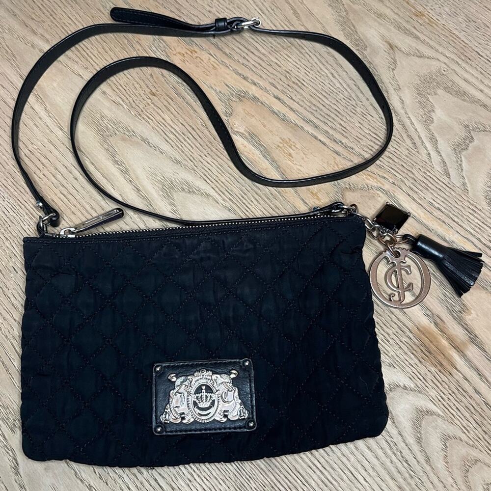 Juicy Couture Black Quilted Crossbody Purse Shoulder Bag Y2K 2000s